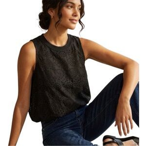 Melanie Lyne Black Sleeveless Eyelet Bubble Tank Top Size 6